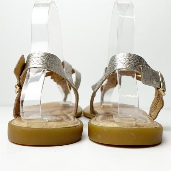 Born Lake Sandals 9M metallic leather braided flat buckle boho neutral strappy - Picture 3 of 12